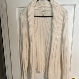 St. John Cream Open-Front Ribbed Shawl-Collar Cardigan